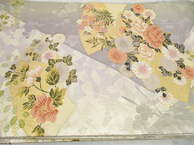 日本和服腰帶扇子和花朵刺繡 KIMONO OBI OUGI