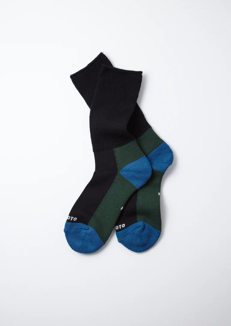 ROTOTO HYBRID CREW SOCKS 美麗諾羊毛襪 黑/深綠/深藍_YOUTW_272