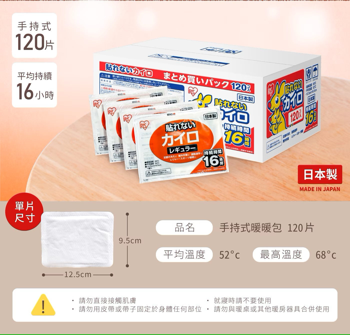 日本品牌・已檢查 IRIS OHYAMA 袋鼠家族手持式暖暖包PKN-120R(120入)_IRSTW_64