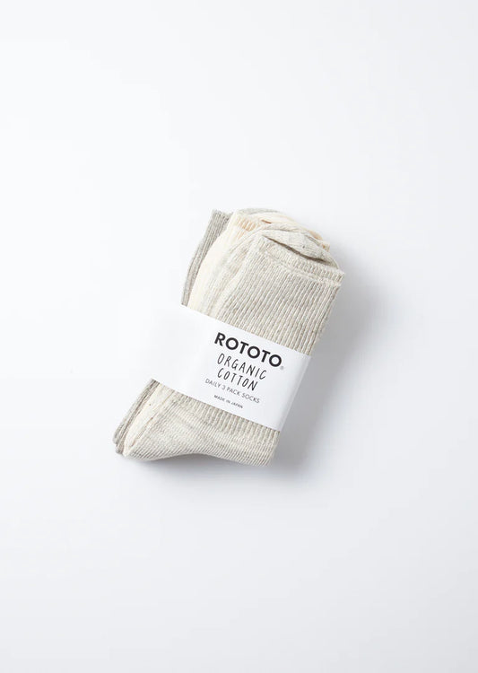 ROTOTO ORGANIC DAILY 有機 中長襪 3雙入/灰 Ｍ_YOUTW_259